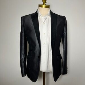 Express Tuxedo Blazer Mens 36S Black Solid Slim Fit Peak Lapel Formal Jacket